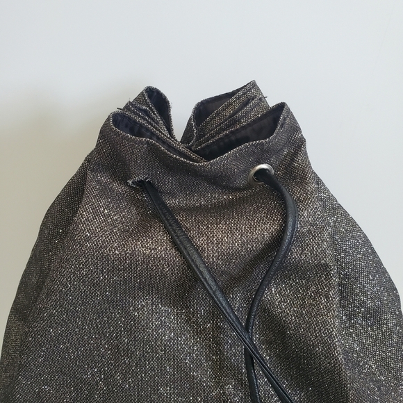 Victoria\'s Secret VS Bucket Backpack Black Silver Glitter Drawstring Tote Bag